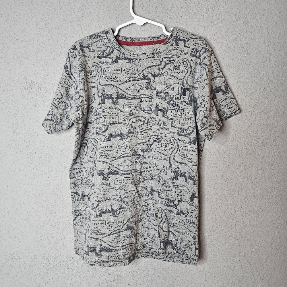 Test Of Time‎ Shirt Boys Medium Gray Dinosaur Print Pocket Tee Cartoon Graphic